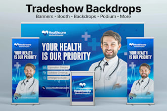 design eye catching trade show booth, backdrops, banners
