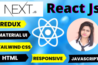 develop react js next js website design with tailwind css responsive