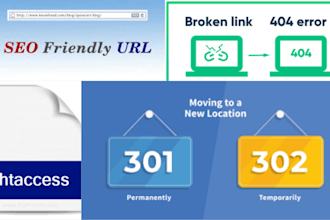 301 redirect,seo urls,fix htaccess issues,404 errors, broken links