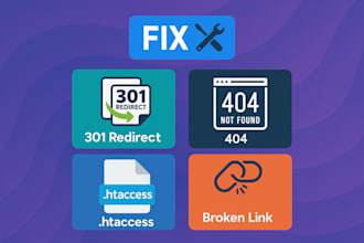 301 redirect,seo urls,fix htaccess issues,404 errors, broken links