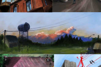 architectural digital sketches and landscape illustrations