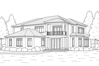 drawing sketch of house, and other buildings