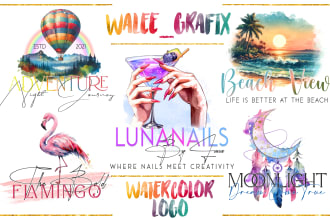 do unique feminine hand drawn watercolor logo design