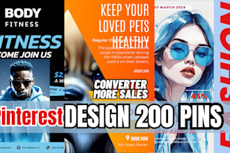 design 200 viral premium pinterest pins or attractive videos