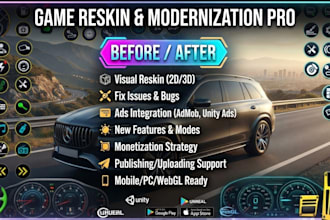 reskin unity game 2d 3d and integrate ads  monetization