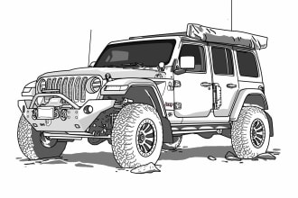 sketch black and white your 4x4 car or any vehicle