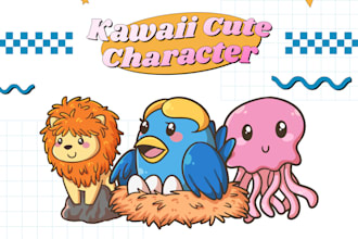 design cute mascot, kawaii animal, cartoon logo, sticker for your business