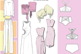 create professional fashion technical sketch and tech packs