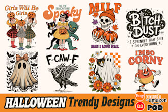 deliver trendy halloween and fall tshirt designs for pod