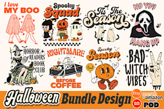 deliver trendy halloween, fall t shirt design bundles for etsy and pod