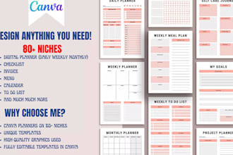design canva printable journal and planner on 80 niches