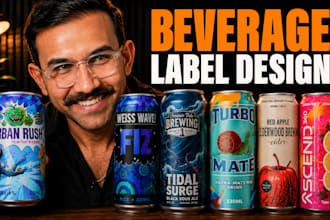 design beverage can and bottle labels for energy drink brands