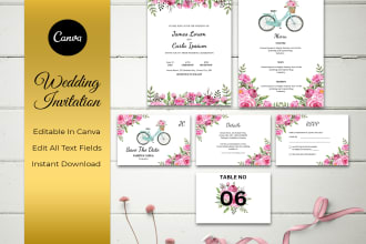 premium wedding invitation canva, editable rsvp, save the date, menu