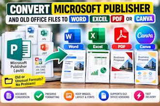 convert microsoft publisher and old office files to word, excel, pdf or canva