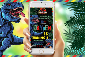 do jurassic world birthday party digital, text phone invite