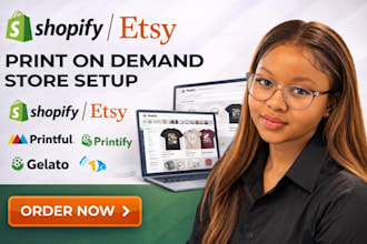setup shopify print on demand store etsy pod store on printful printify gelato