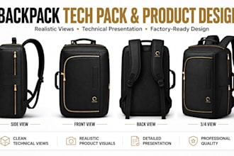 design bag concepts and detailed tech pack for handbags, backpacks, totes, purse