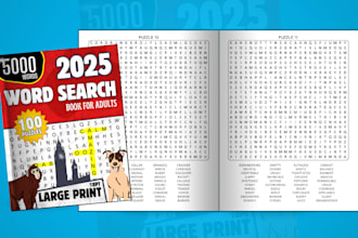 make word search, math workbook, and maze puzzles for KDP with book cover design