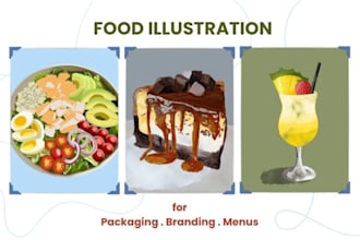 create modern food illustrations for packaging, menus and branding