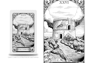 draw custom tarot card with dark art engraving style