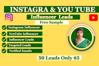 collect instagram influencer and youtube influencer leads list for you