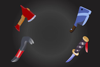 create flat 2d game icons weapons objects and props