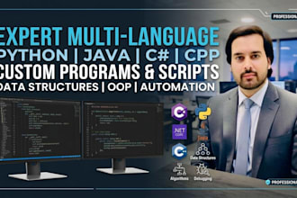 do python, java, c sharp, and cpp programming projects and scripts