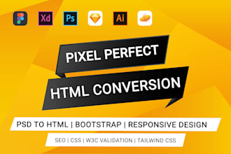 convert PSD to HTML, figma, sketch, PDF to responsive website