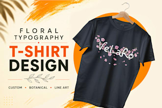 create floral typography tshirt design with line art