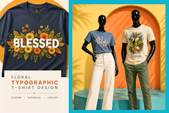 create floral typography tshirt design with line art
