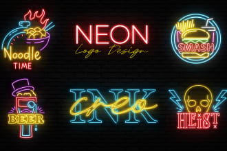 design 3d neon logo, sign and text with animated GIF