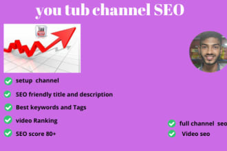 setup youtube ,video SEO, intro, logo, channel art