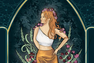 draw a vintage portrait in art nouveau bohemian style