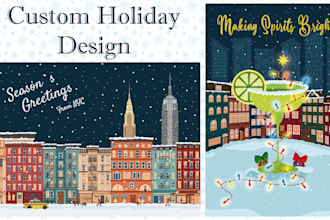 design a custom flat style christmas illustration