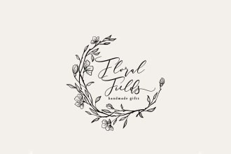 create rustic floral wreath logo design