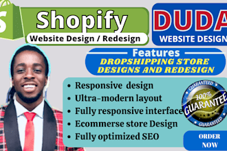 shopify dropshipping store, duda website design, shopify website design