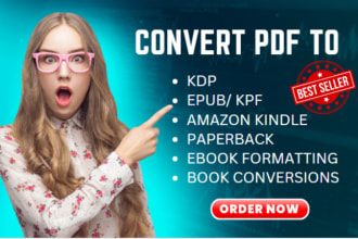 convert PDF to epub, mobi, kdp, paperback, ebook formatting