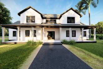 farmhouse, villa, residence floor plan layout, 3d render