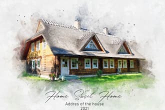 draw a house portrait into a watercolor illustration