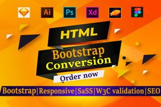 convert  psd to html, xd to html, sketch to html responsive bootstrap 5