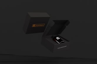 design customized bottle and box 3d mockup