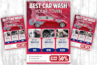 design premium car wash flyer, car service, auto detailing flyer