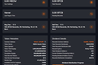 make a bep20,erc20,solona,polygon,metis token dashboard for dividend reward