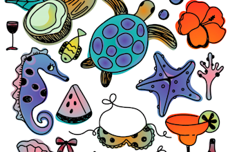 draw cute summer beach doodles and tropical vacation icons