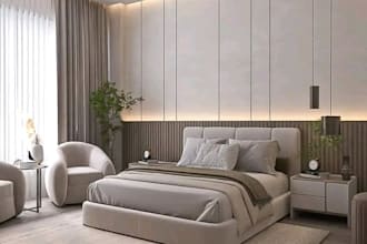 design and photorealistic render modern bedroom and bathroom