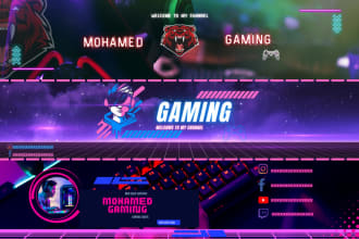 design an  amizing  gaming banner for  youtube, twitch,facebook