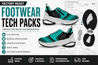 create footwear tech pack and technical flat sketches