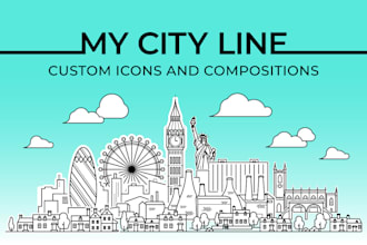 design simple linear icons and line art illustration for buildings and landmarks
