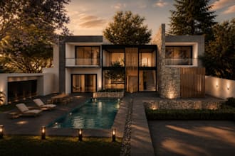 do a virtual scene, interior and exterior house design