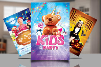design kids flyer, event, party, festival, birthday and educational flyer